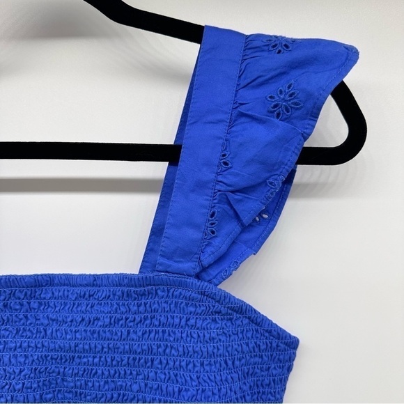 Old Navy Fitted Ruffle-Trim Smocked Cropped Top Batik Blue Size Medium - Picture 7 of 12